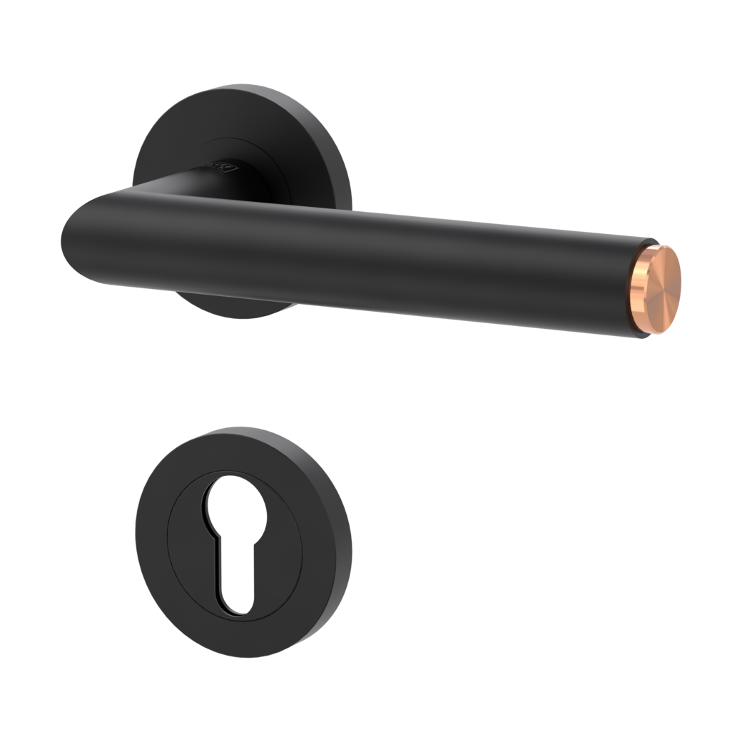 LUCIA SELECT door handle set Screw-on system GK3 round escutcheons Profile cylinder graphite black copper